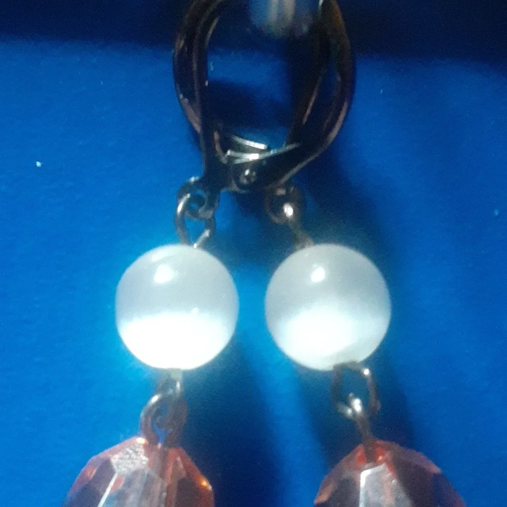Elegant White and Pink Dangle Earrings